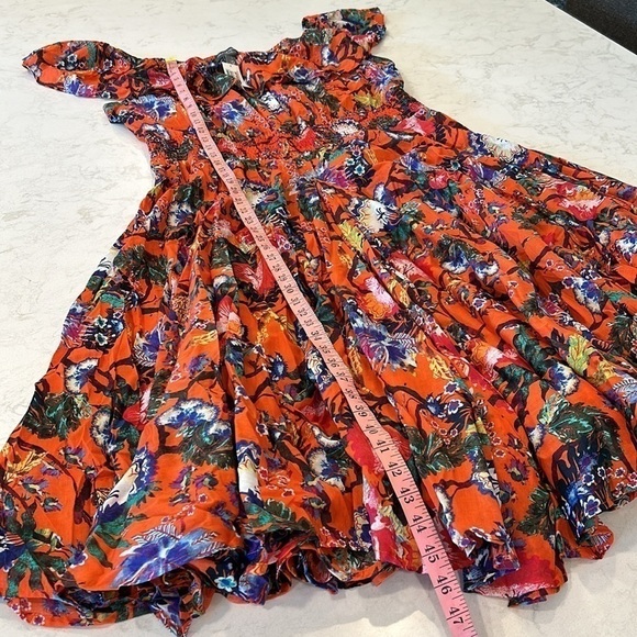 Chelsea&Theodore Peasant Maxi Dress Voile Red Multi Adjustable Neckline 3X Boho - Picture 9 of 16